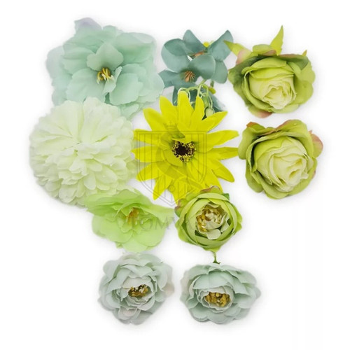 Set 10 flori pentru decor - turcoaz si verde - T090446