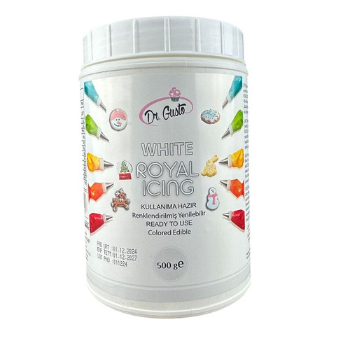 Royal Icing alb  Gata de utilizat  500 g  Dr. Gusto  Glazură premium pentru decor torturi și prăjituri