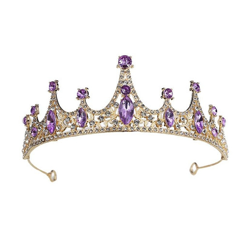 Coronita aurie din metal cu perle Mov 15 cm  H 5 cm