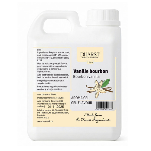 Aromă gel termostabilă Vanilie Bourbon Dharst 1 L pentru cofetărie și patiserie