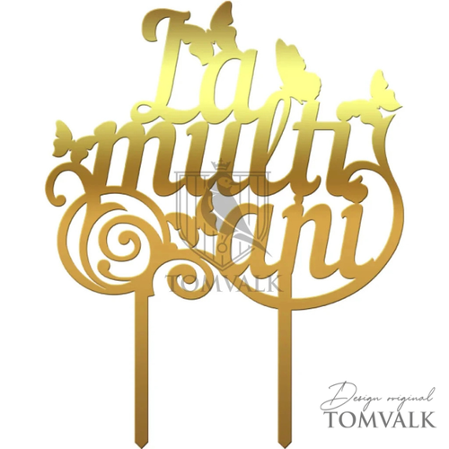 Topper aniversare nepersonalizat, Topper tort La mulți ani cu fluturași – LMA-P03 – 13 cm, tomvalk.ro