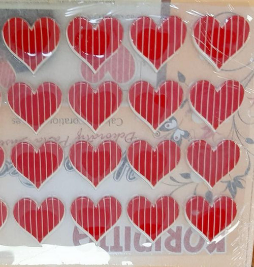 Decoratiuni din ciocolata - inimi cu dungi rosii - cutie 288 buc