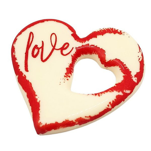 Decoratiuni din ciocolata - Inima love alb/rosu - cutie 240 buc