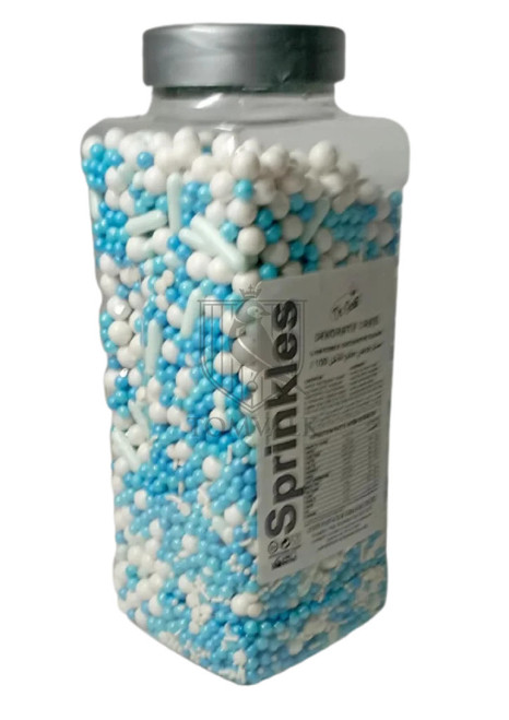 Sprinkles mix perle si betisoare alb/albastru - Dr Gusto - 1 kg