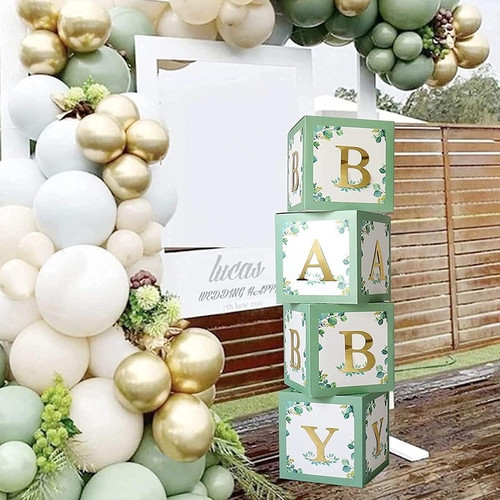 Set 4 cutii pentru baloane verzi BABY pentru baby shower si aniversari