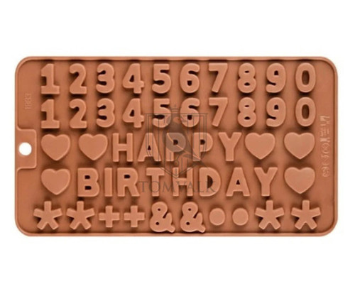 Forma pentru ciocolata, din silicon - Cifre + Happy Birthday