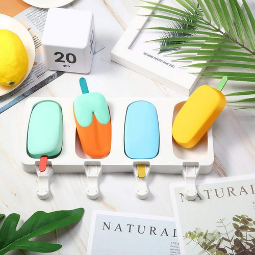 Forma de silicon pentru mini inghetata CLASIC cu 4 cavitati + 10 betisoare