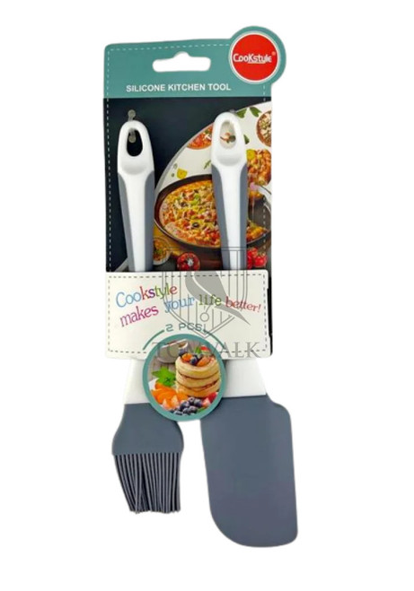Set pensula si spatula din silicon cu maner din plastic, culoare gri