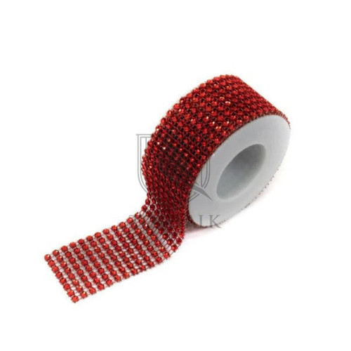 Banda cu model strass - Rosu - 4 cm / 3 m