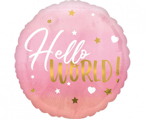Balon folie 45 cm - Hello world, roz