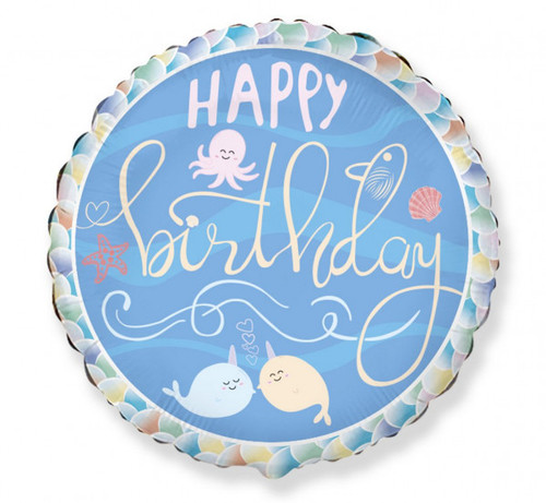 Balon folie 45 cm - Narwhal Happy Birthday