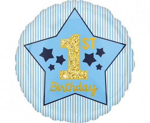 Balon folie 45 cm - 1 st Birthday, albastru