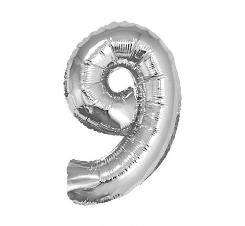 Balon folie 35 cm - Cifra 9, Argintiu