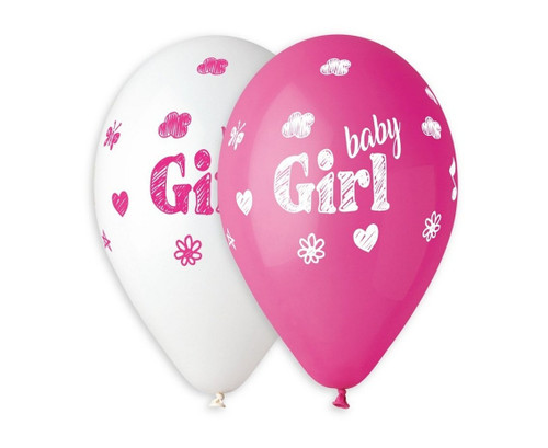 Set 5 baloane latex 33 cm - roz Baby Girl