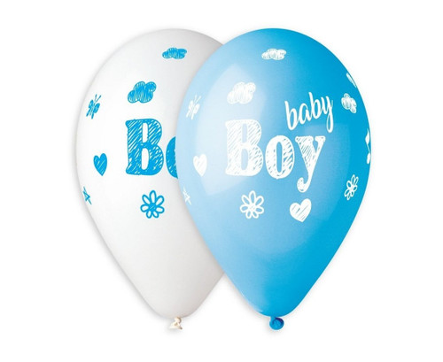 Set 5 baloane latex 33 cm - albastru Baby Boy