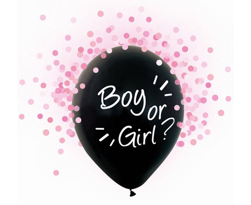 Set 4 baloane latex 30 cm - Boy or Girl, confetti roz