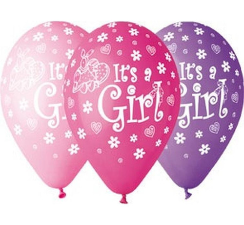 Set 5 baloane latex 30 cm - Its a girl, diferite culori