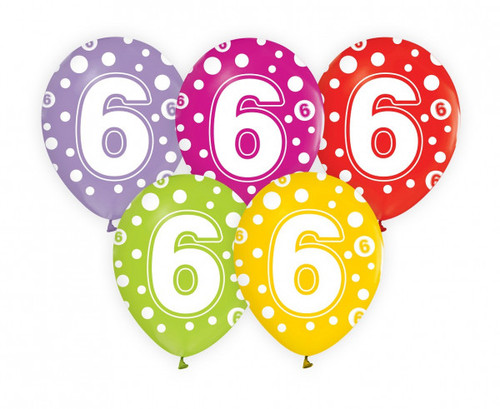 Set 5 baloane latex 30 cm - cifra 6