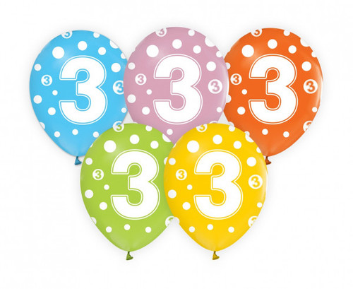 Set 5 baloane latex 30 cm - cifra 3