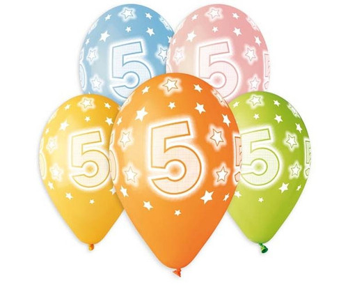 Set 5 baloane latex 33 cm - Cifra 5, diferite culori