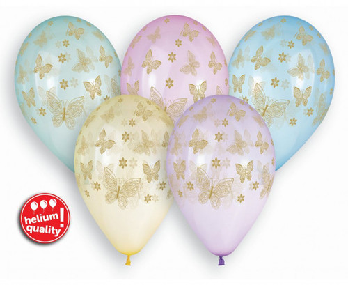 Set 5 baloane latex 33 cm - Golden Butterflies