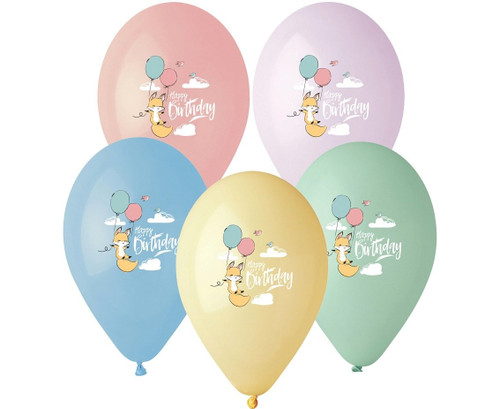 Set 5 baloane latex 33 cm - Happy birthday vulpita