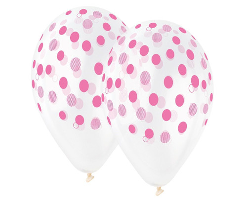 Set 5 baloane latex 30 cm - transparente cu buline roz