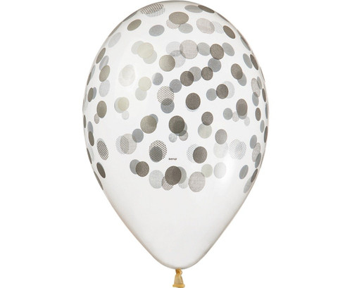 Set 5 baloane latex 33 cm - transparent Silver Confetti