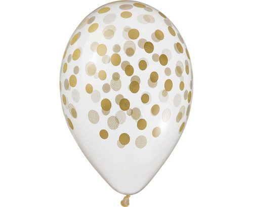Set 5 baloane latex 33 cm - transparent Gold Confetti