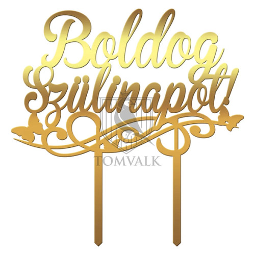 Tomvalk, Topper tort Boldog Szülinapot II cu fluturi și inimă – 13 cm, tomvalk.ro