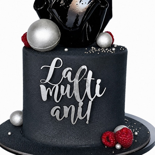 Topper aniversare nepersonalizat, Topper frontal tort La mulți ani – Metalex argintiu – 10 × 10 cm, tomvalk.ro