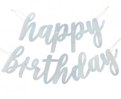 Banner Happy Birthday  argintiu gliterat