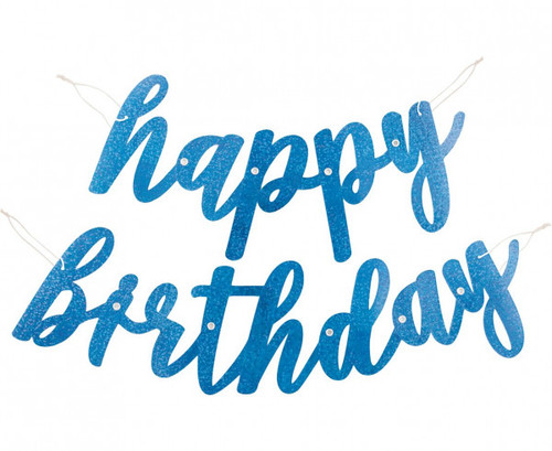 Banner Happy Birthday  albastru glitter- 83 cm
