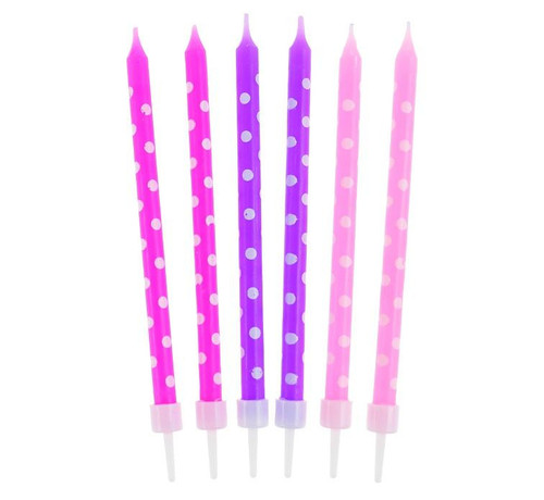 Set 24 lumanari tort roz si mov cu buline