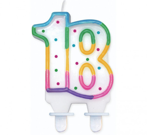 Lumanare tort cifra 18 cu buline colorate