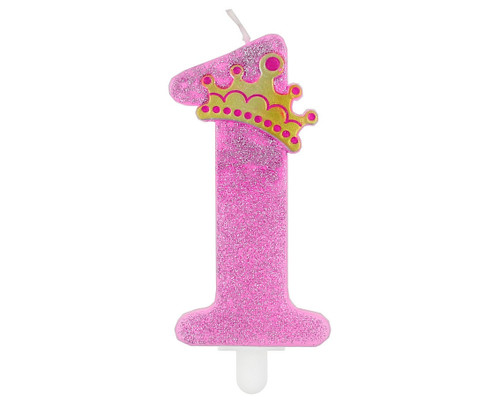Lumanare tort cifra 1, roz si glitter