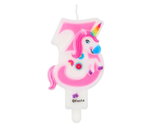Lumanare tort cifra 3, unicorn