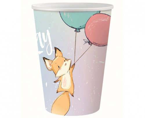 Set 6 pahare hartie Happy birthday fox