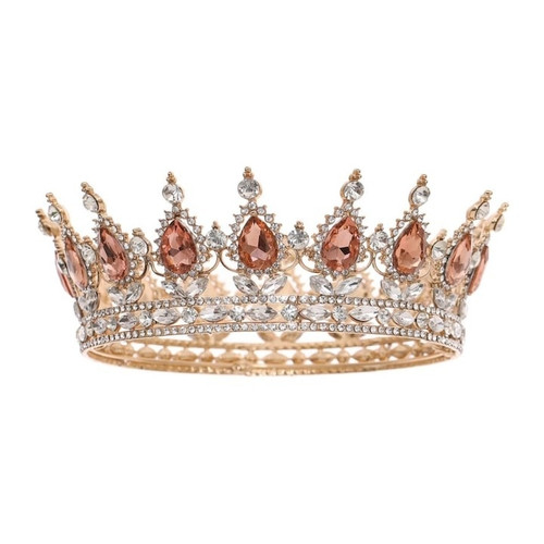 Coroniță decorativă din metal auriu cu perle chihlimbar, 12,4 x 5,4 cm