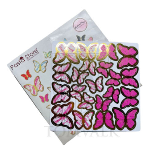 Pachet 126 fluturi hartie - Fuchsia/auriu PS