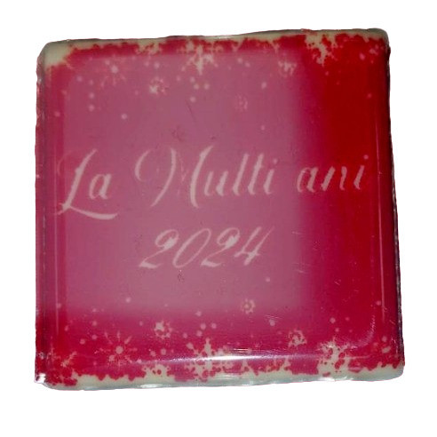 Decoratiuni din ciocolata - patrat alb/rosu La multi ani 2024  - cutie 288 buc