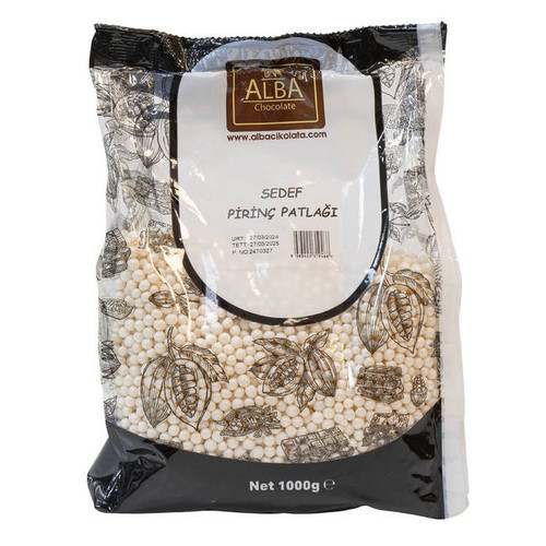 Perle din Orez Expandat 4 mm - ALB SIDEFAT - 1 kg - Alba Chocolate