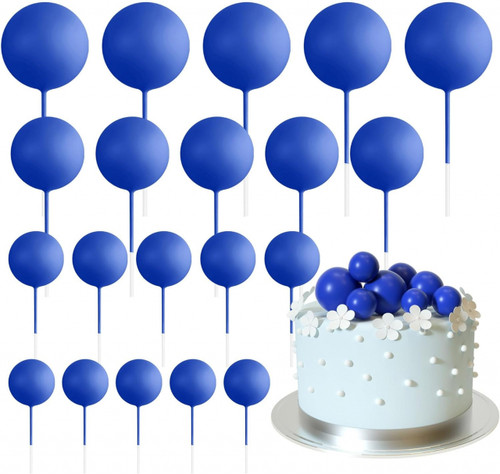 Set 19 sfere decorative Albastru Royal din plastic pentru tort, dimensiuni 2, 3 și 4 cm