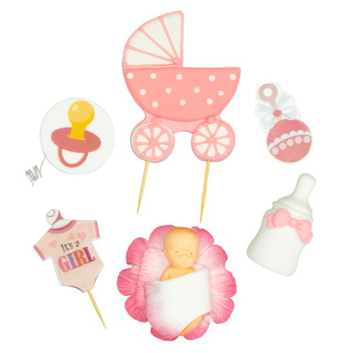 Decoratiuni comestibile din zahar - set Botez Fetita (6 elemente)