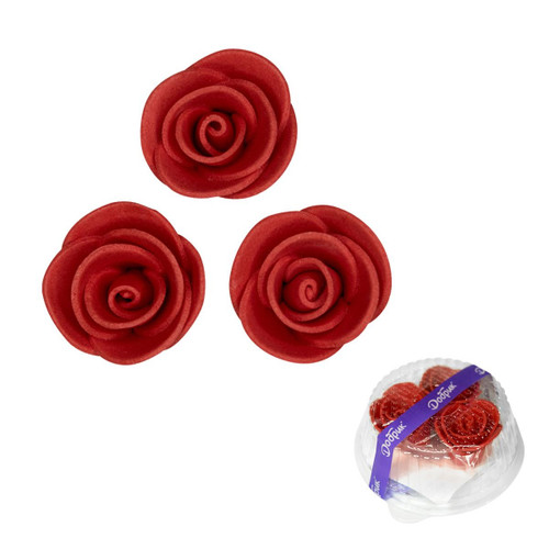 Decoratiuni comestibile din zahar - set 3 Trandafiri medii - Rosu