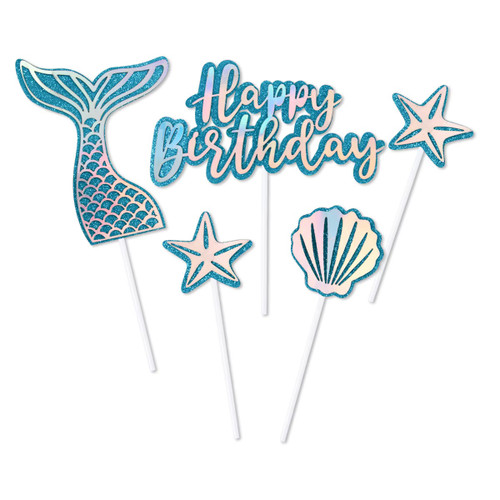 Set 5 cupcake topper Sirena - Albastru
