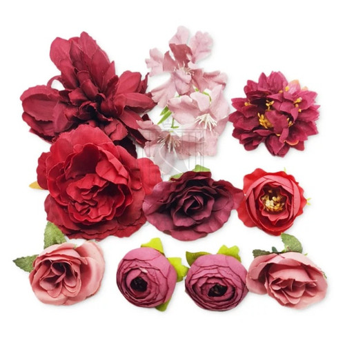 Set 10 flori pentru decor - roz si rosu inchis - T090441