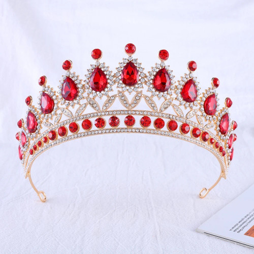 Coronita aurie din metal cu perle Rosii  15,5 cm  H 6,5 cm