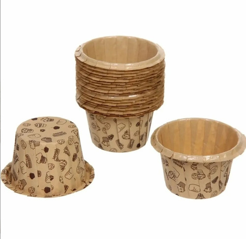 Chese Rotunde cu Pereți Drepți din Hârtie Kraft pentru Muffins și Cupcakes  Model T200107, Set 12 buc