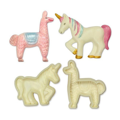 Set 2 decupatoare Exotic Animals în formă de unicorn și lamă pentru biscuiți și fondant